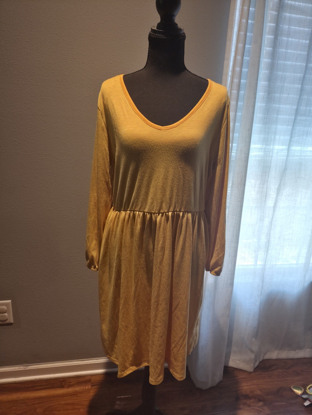 Bobbie Brooks Mustard Yellow V-Neck Long Sleeve Dress